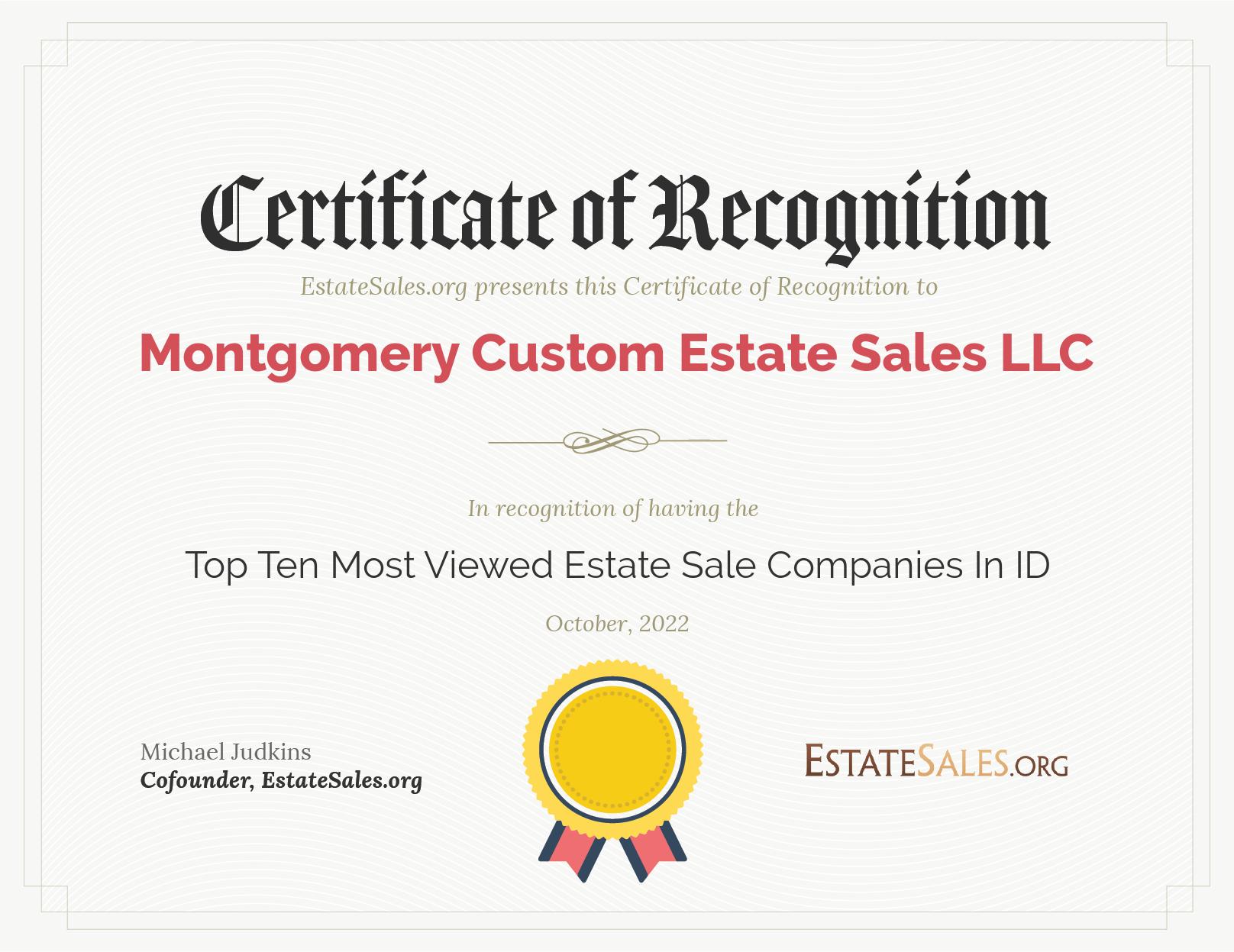 Most Viewed Estate Sale Company Award