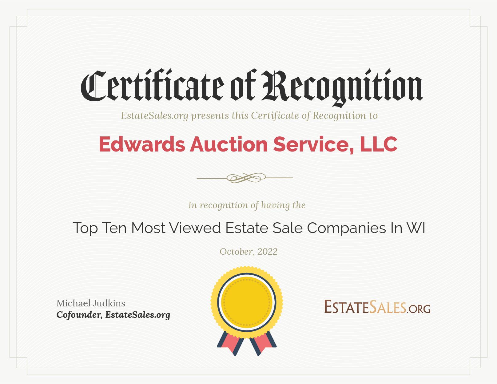 Most Viewed Estate Sale Company Award