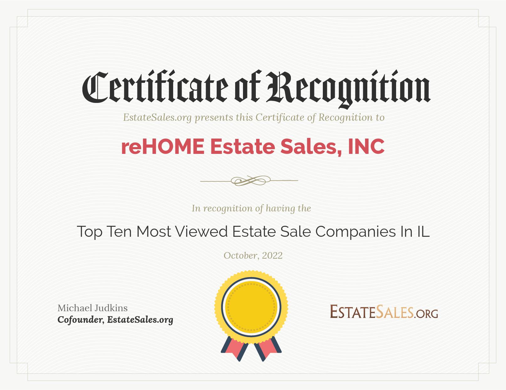 Most Viewed Estate Sale Company Award