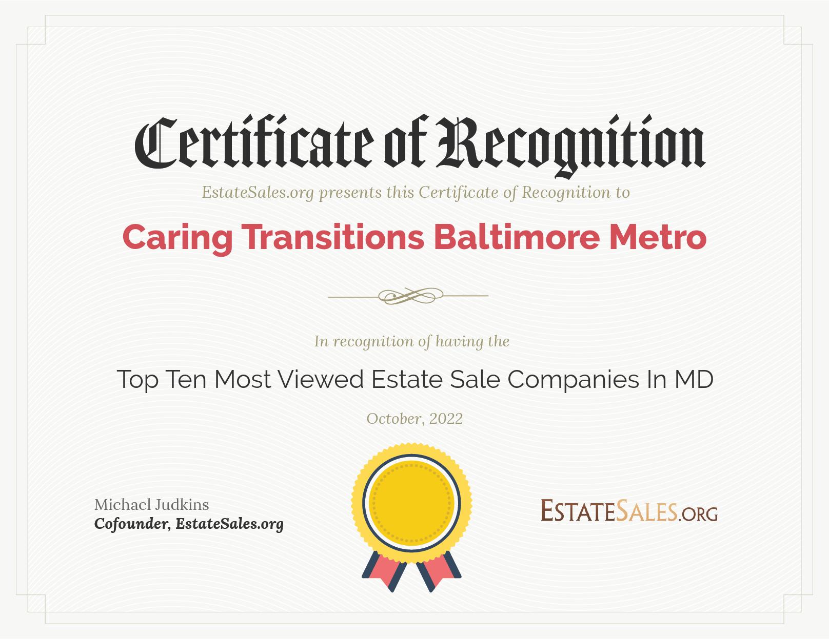 Most Viewed Estate Sale Company Award