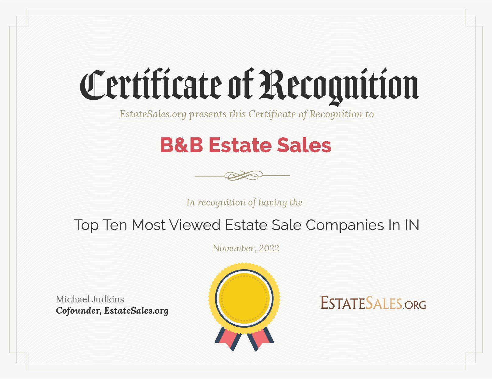 Most Viewed Estate Sale Company Award