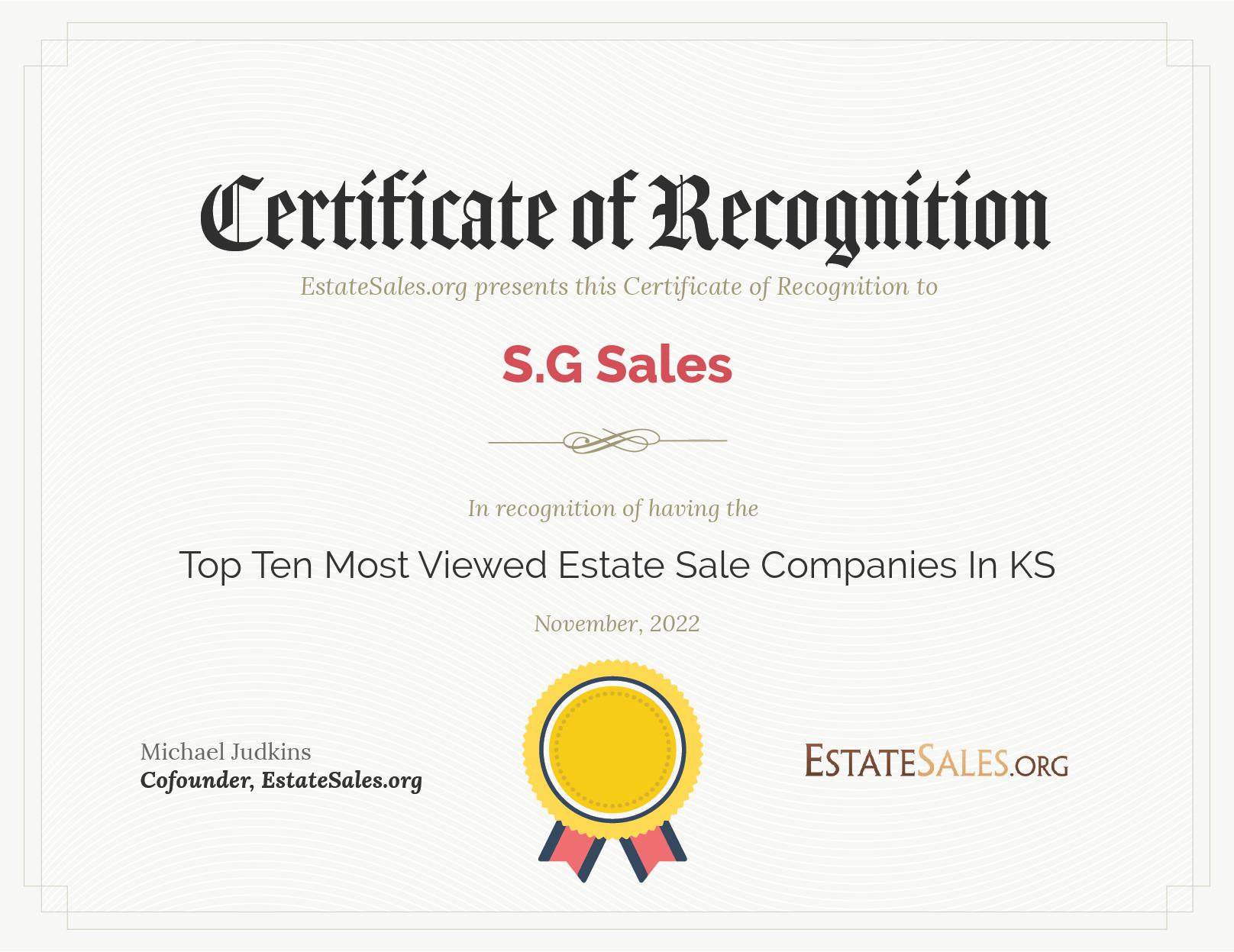 Most Viewed Estate Sale Company Award