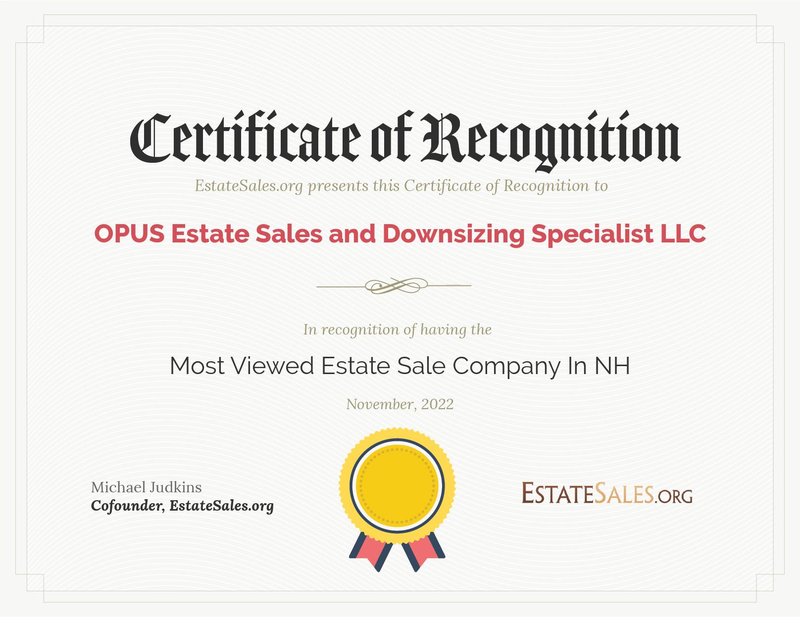 Most Viewed Estate Sale Company Award