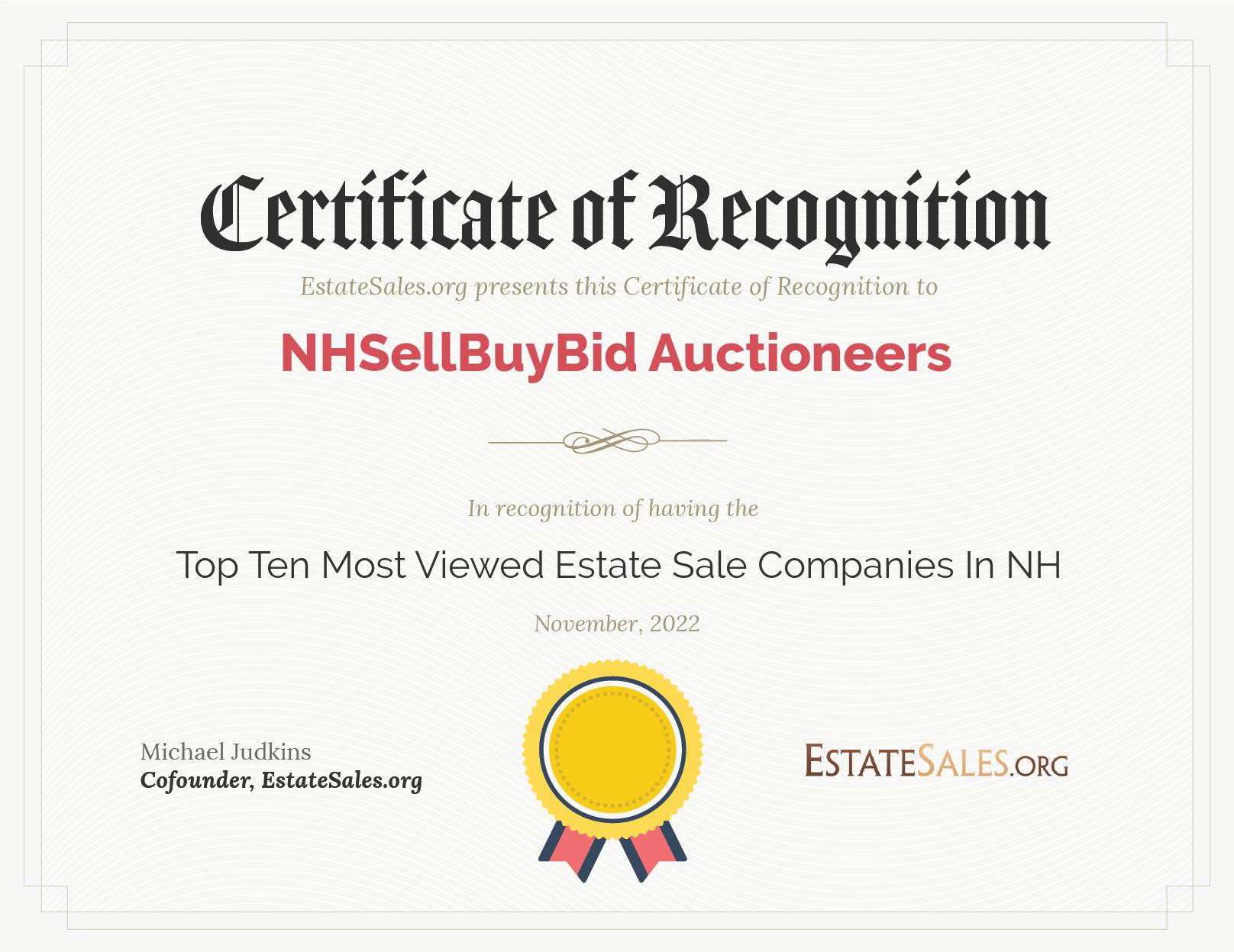 Most Viewed Estate Sale Company Award