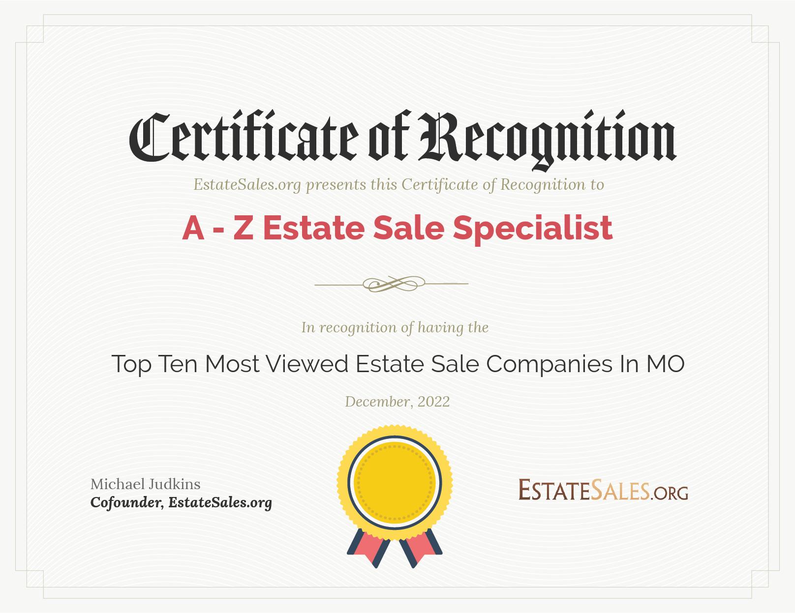 Most Viewed Estate Sale Company Award