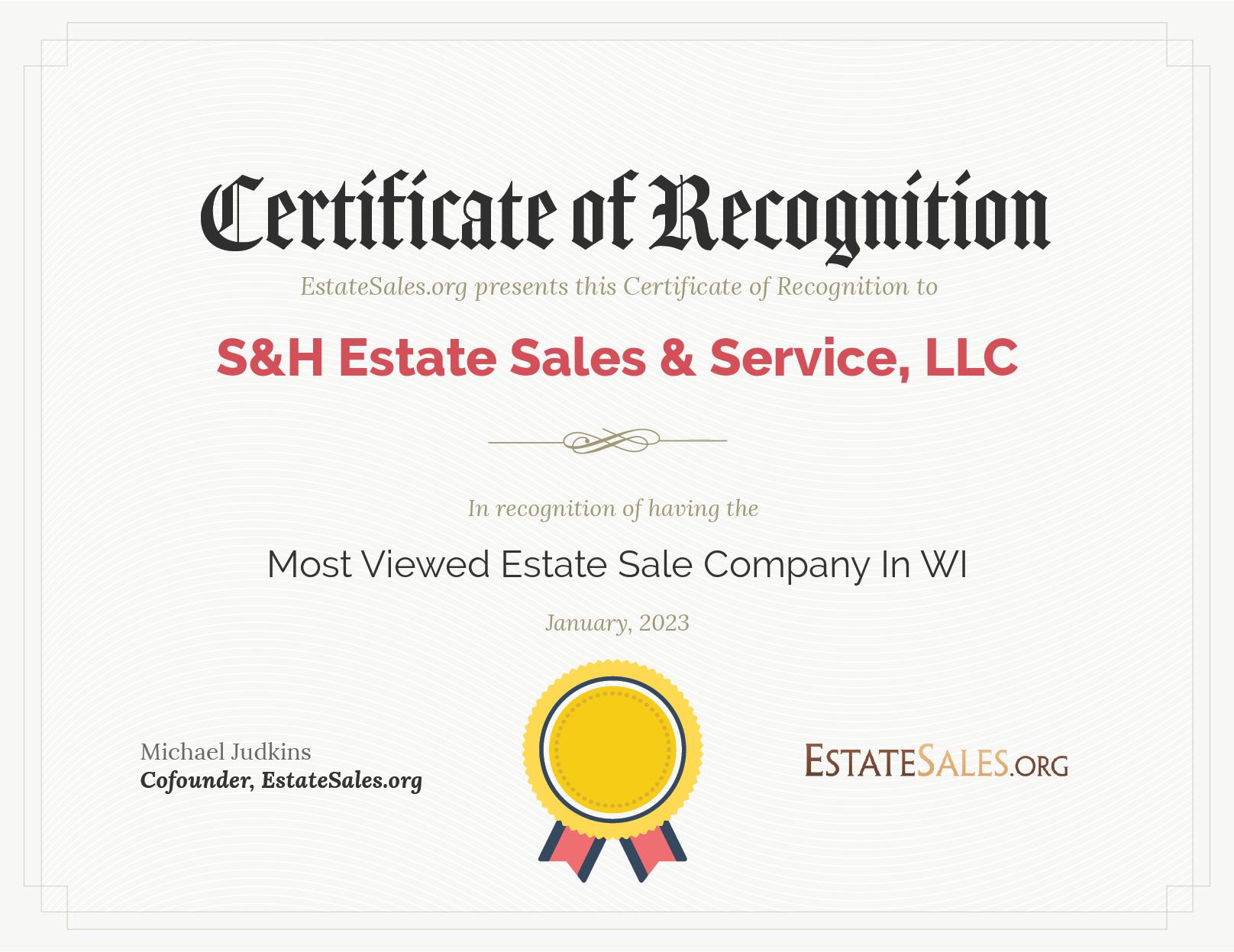 Most Viewed Estate Sale Company Award