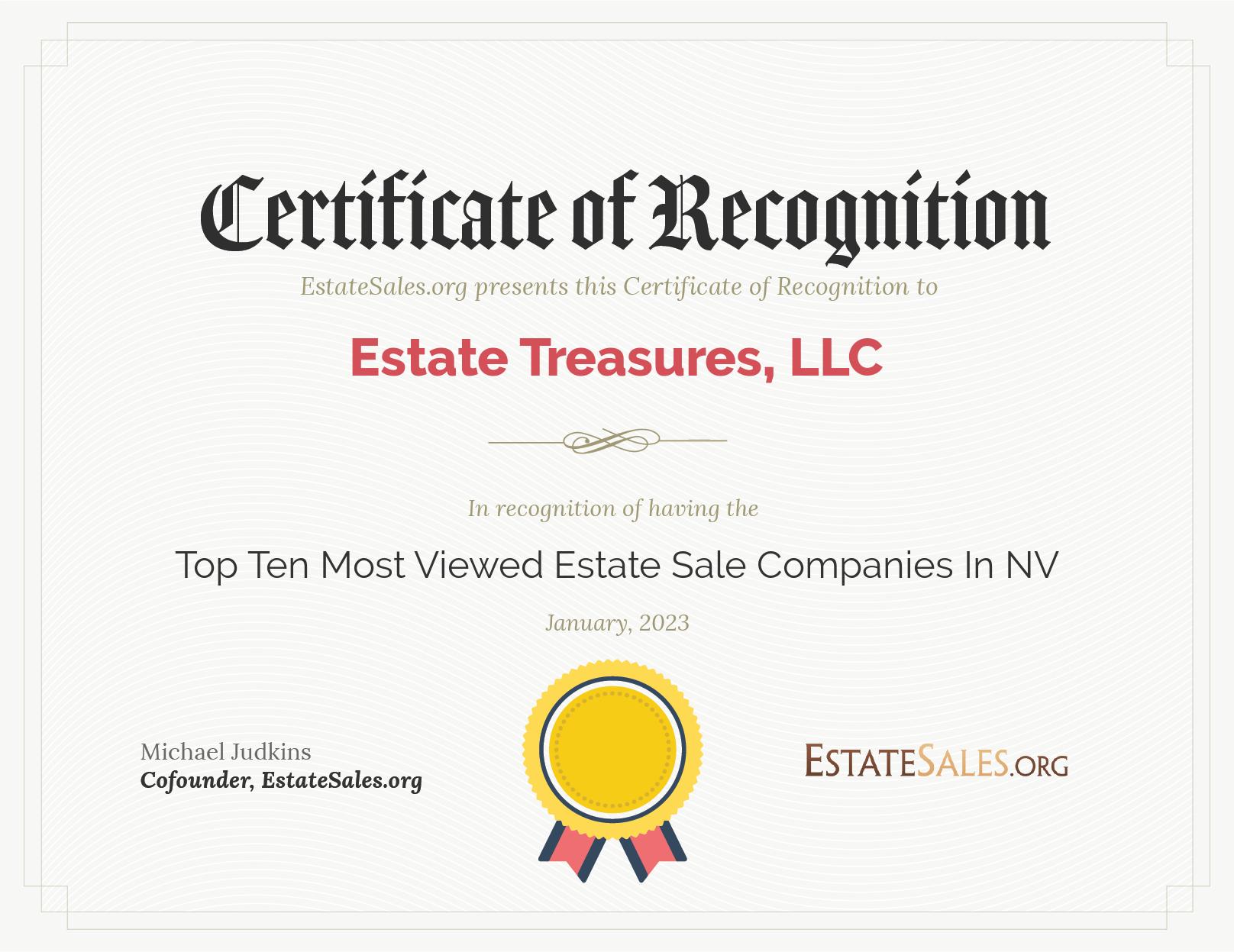 Most Viewed Estate Sale Company Award