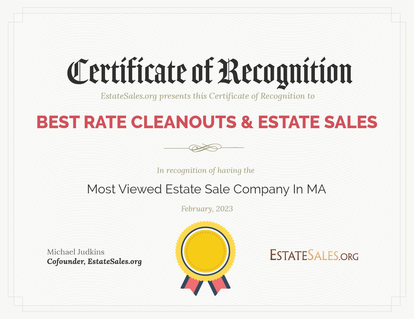 Most Viewed Estate Sale Company Award