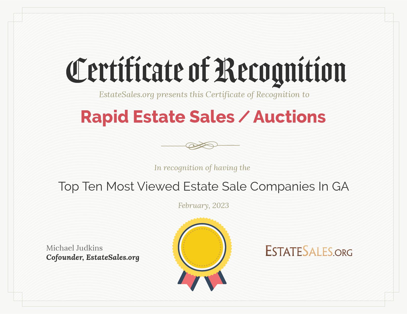 Most Viewed Estate Sale Company Award