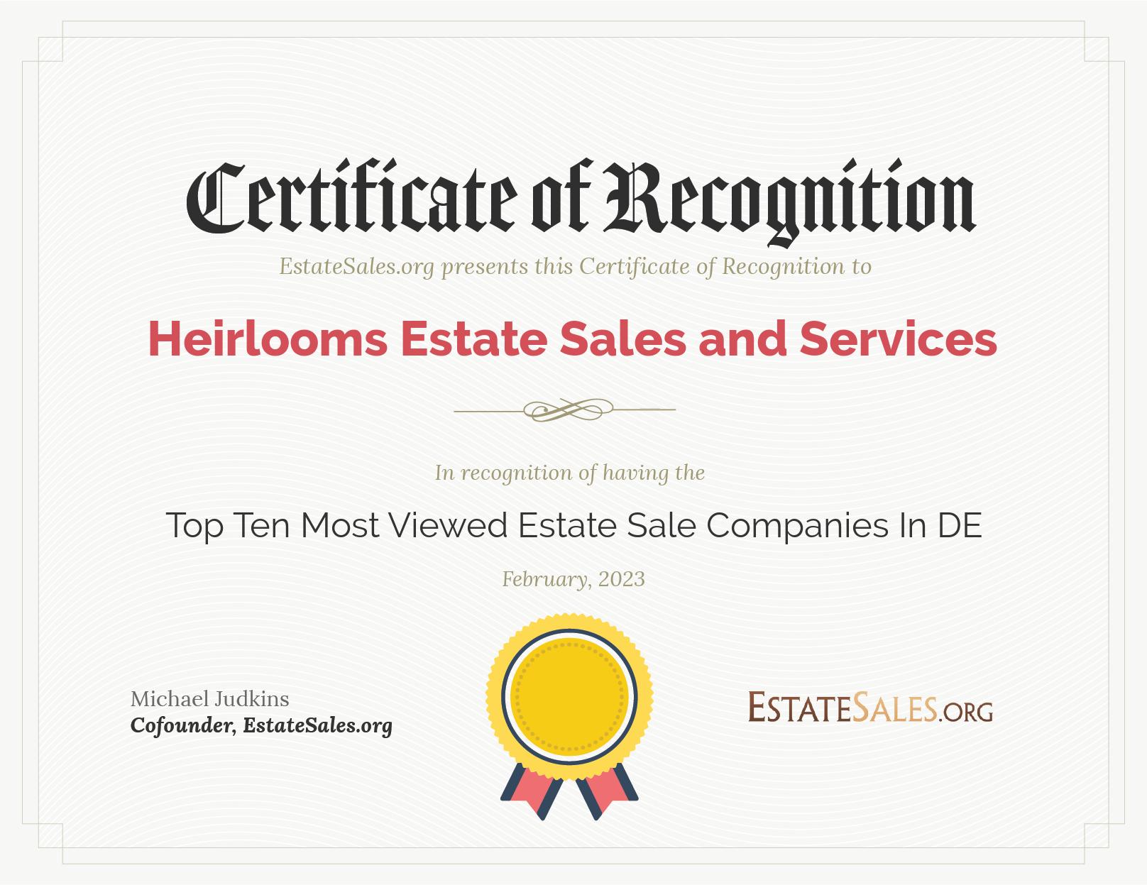 Most Viewed Estate Sale Company Award