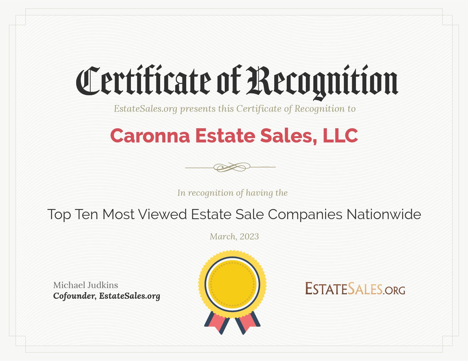 Most Viewed Estate Sale Company Award