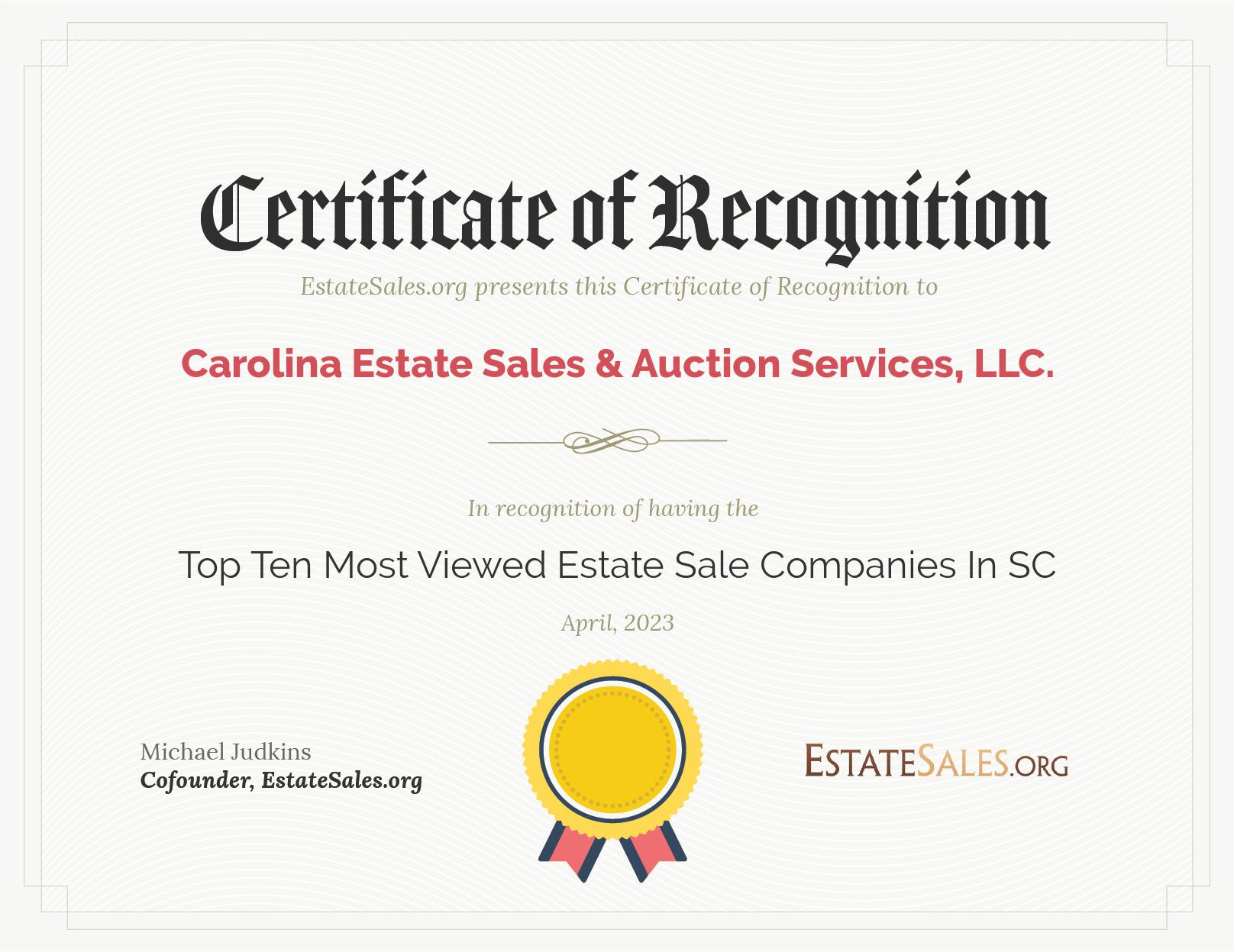 Most Viewed Estate Sale Company Award