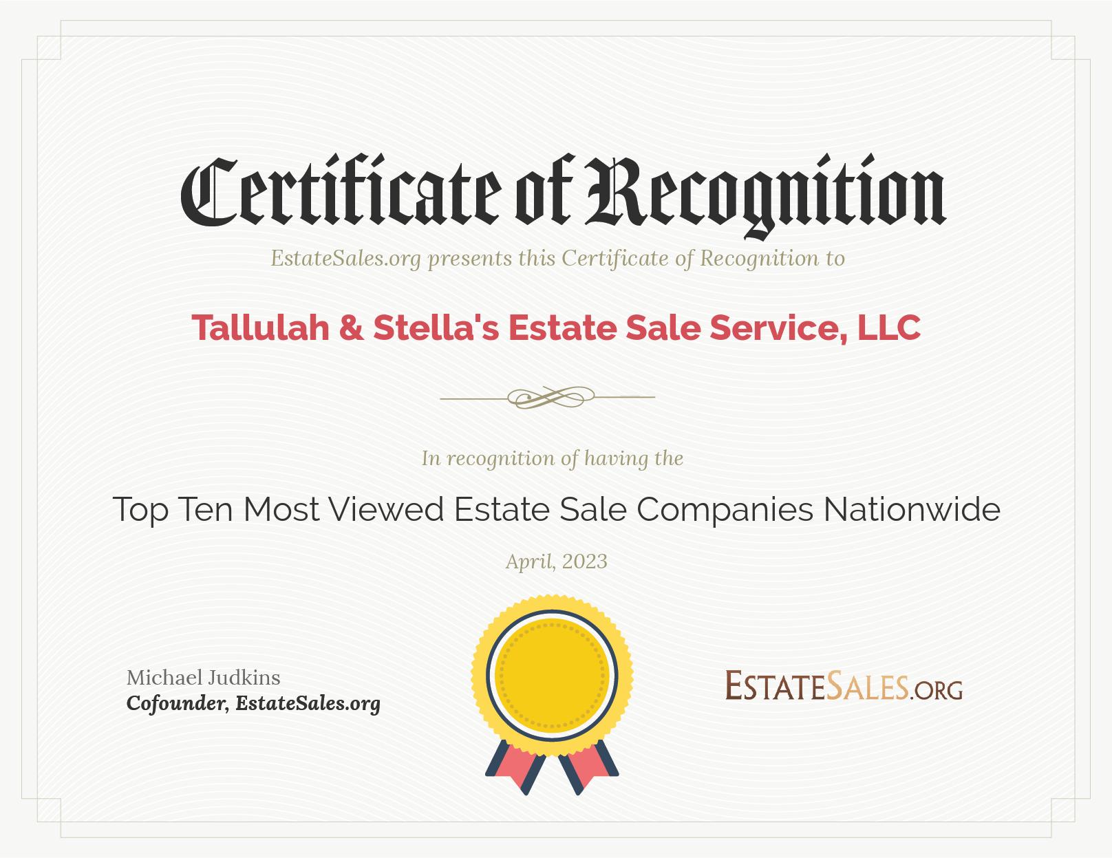 Most Viewed Estate Sale Company Award