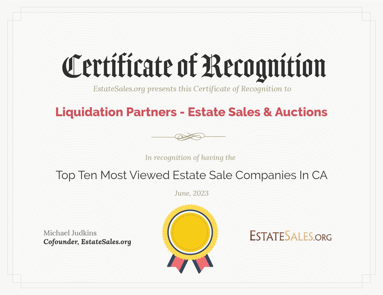 Most Viewed Estate Sale Company Award