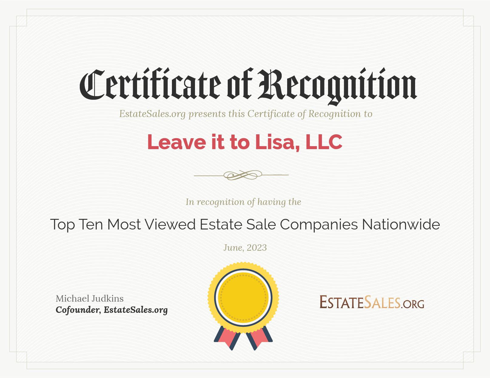 Most Viewed Estate Sale Company Award