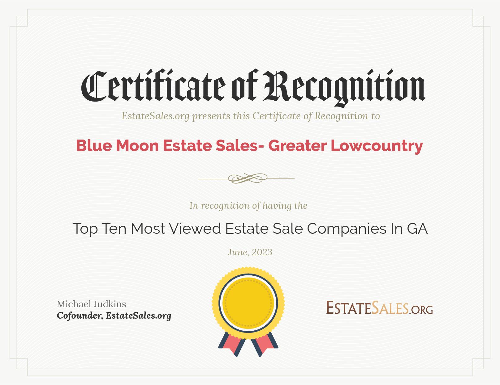 Most Viewed Estate Sale Company Award