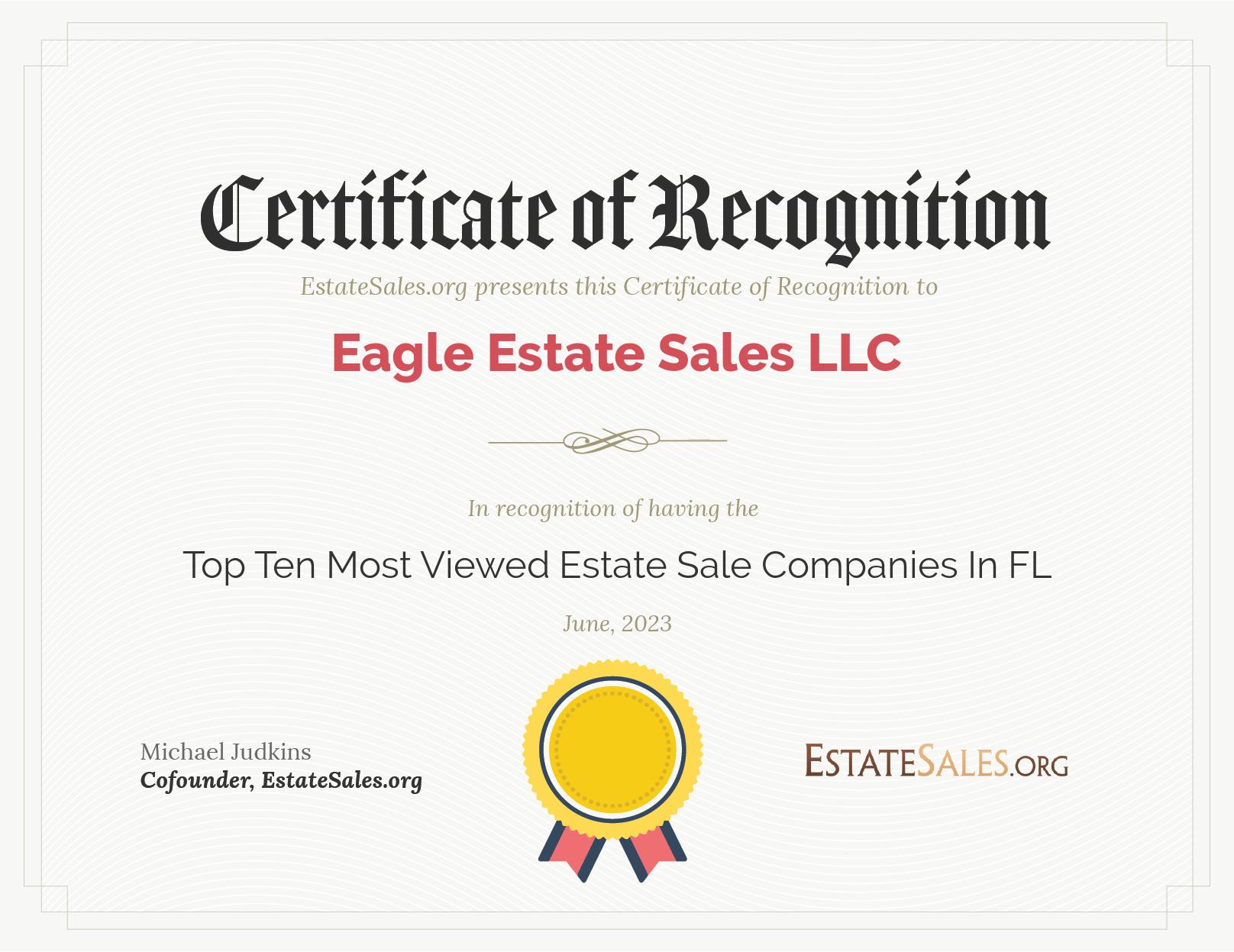 Most Viewed Estate Sale Company Award