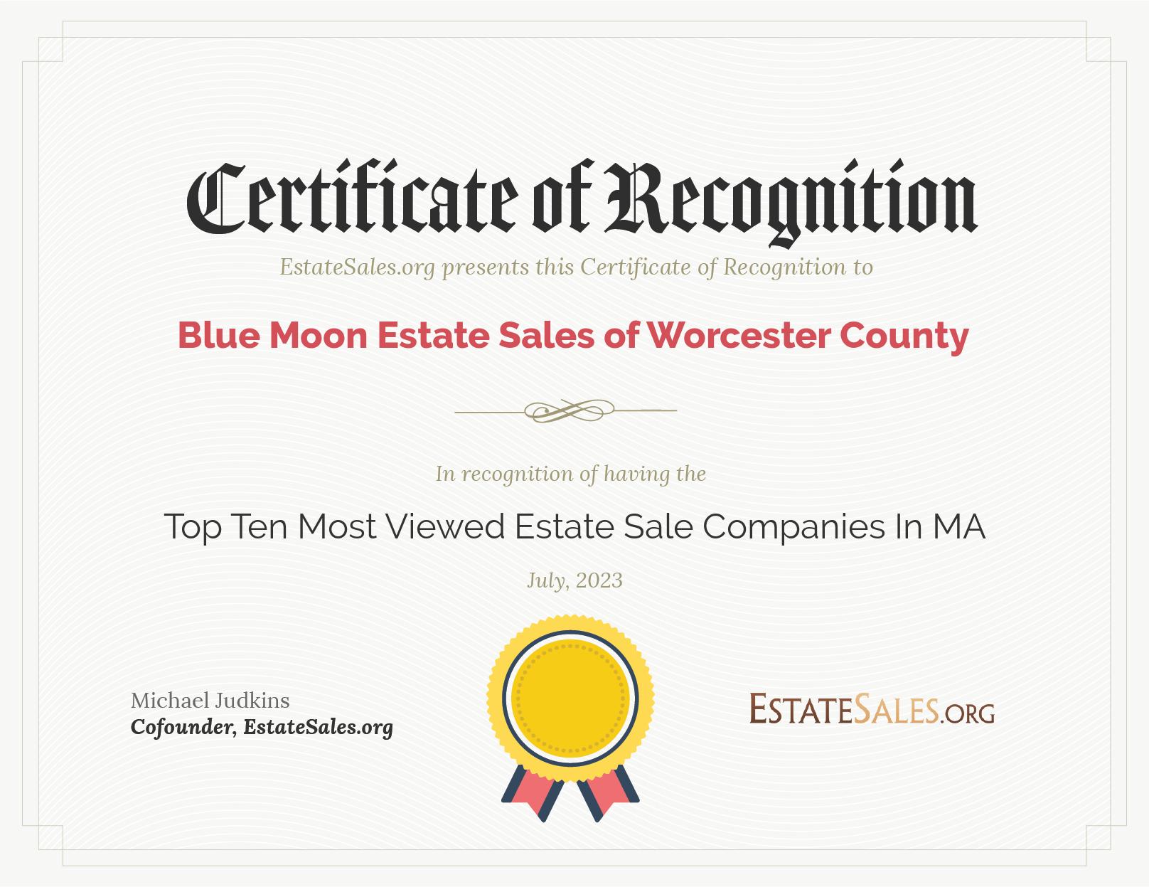 Most Viewed Estate Sale Company Award