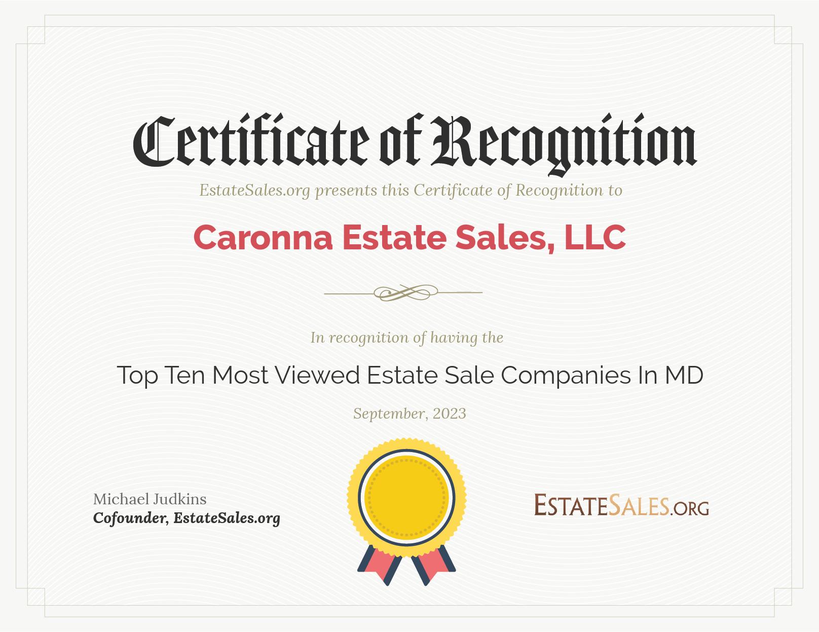 Most Viewed Estate Sale Company Award