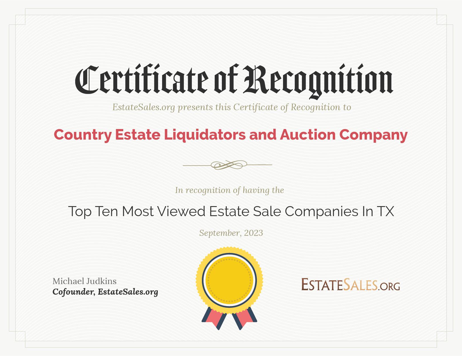 Most Viewed Estate Sale Company Award