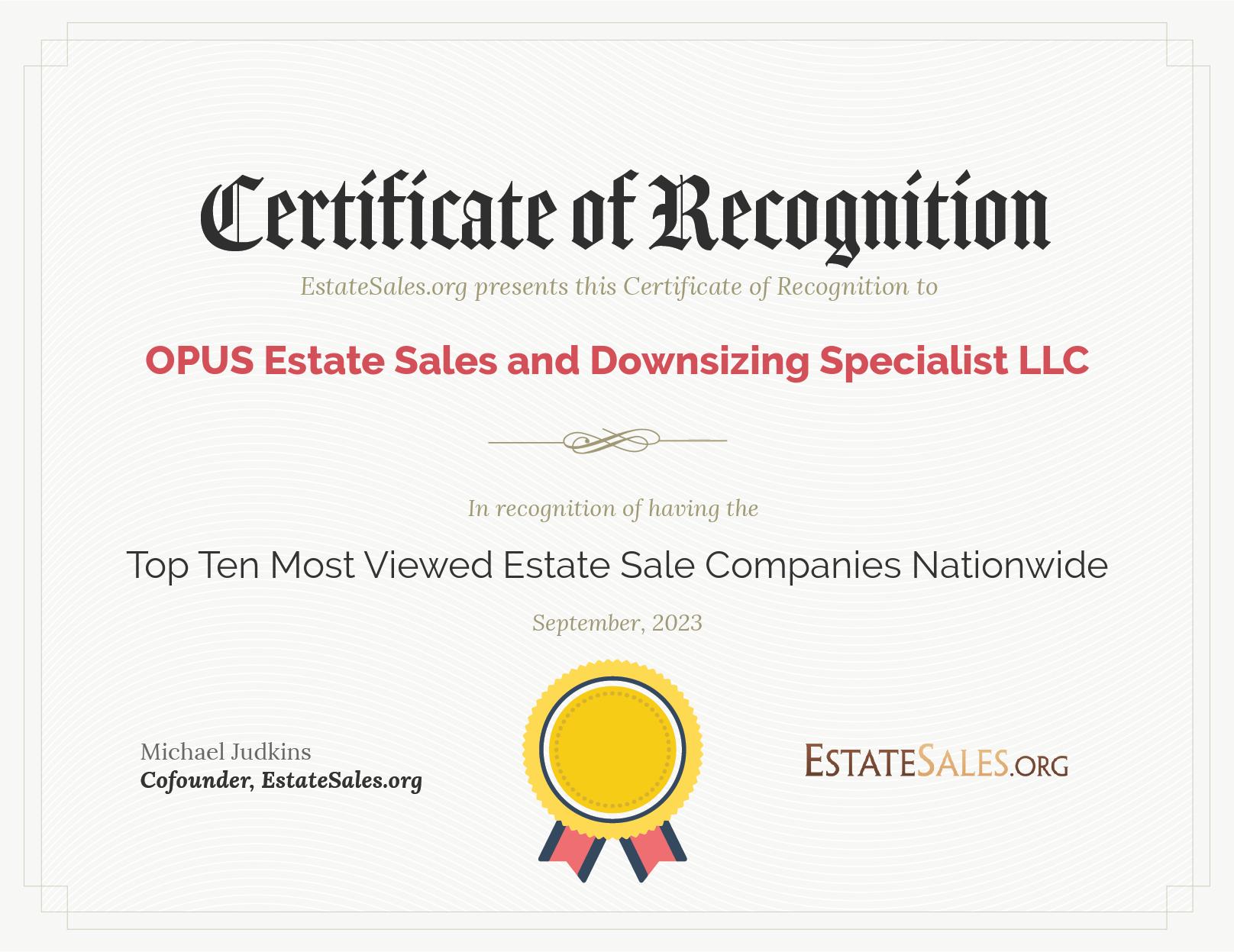 Most Viewed Estate Sale Company Award