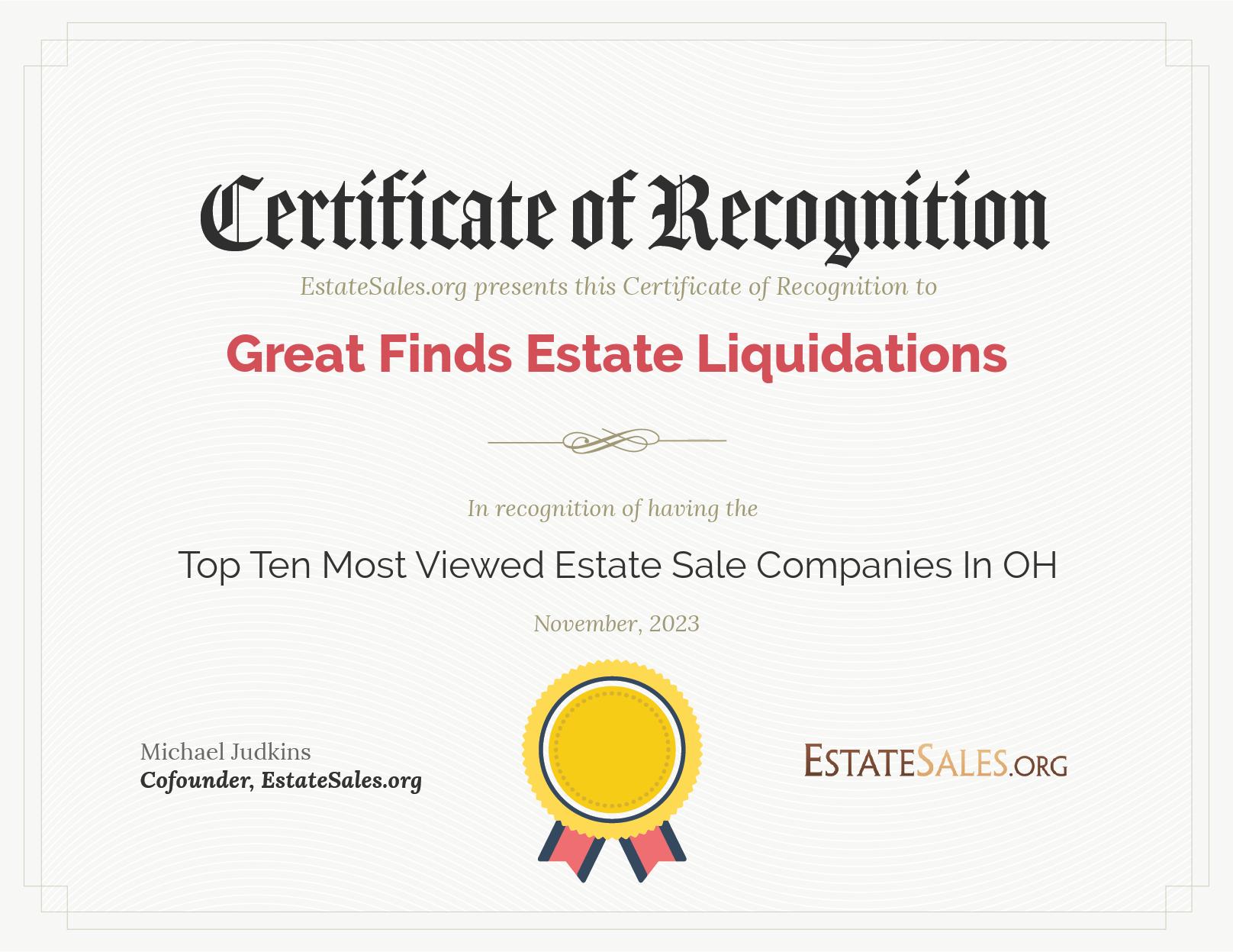 Most Viewed Estate Sale Company Award