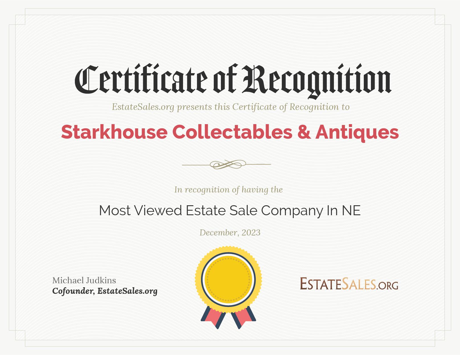 Most Viewed Estate Sale Company Award