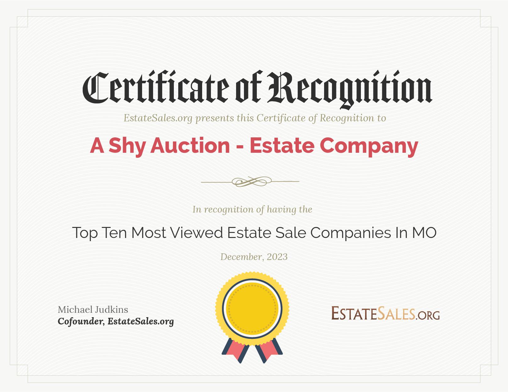 Most Viewed Estate Sale Company Award