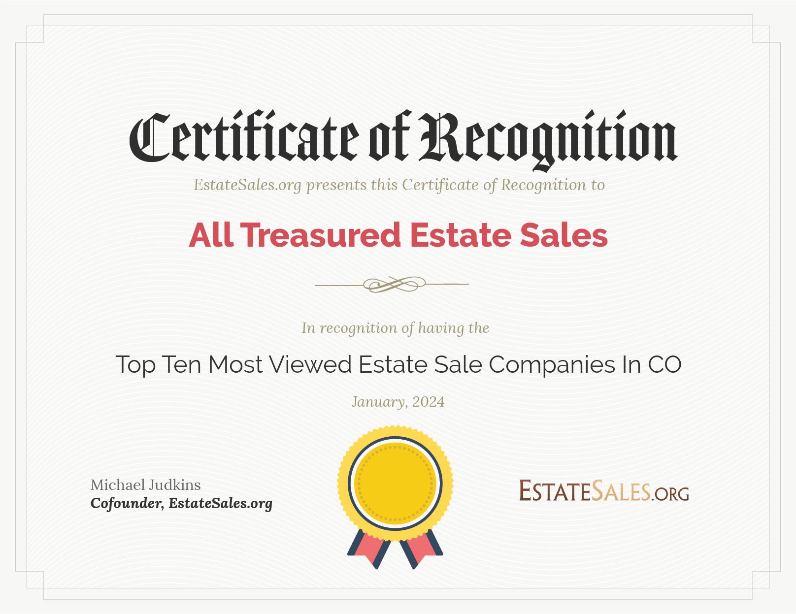 Most Viewed Estate Sale Company Award