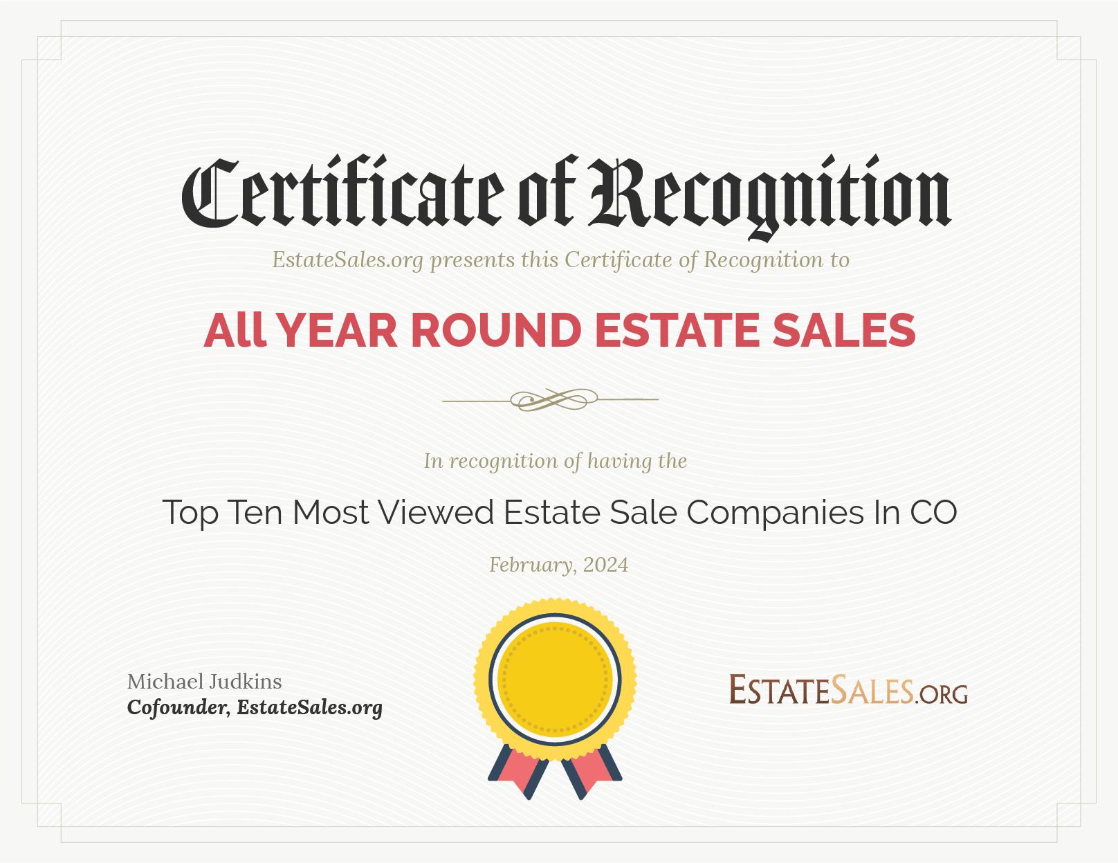 Most Viewed Estate Sale Company Award