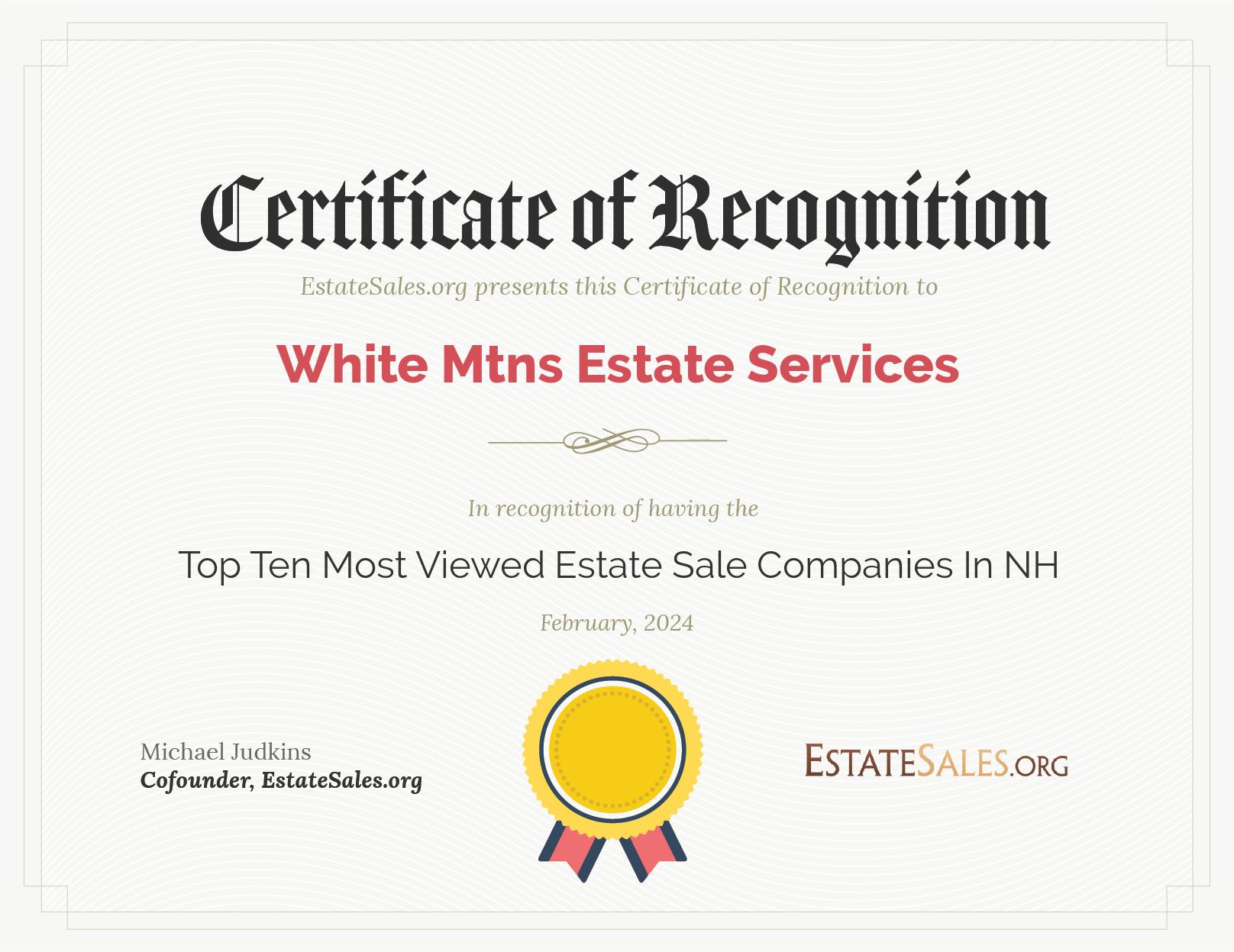 Most Viewed Estate Sale Company Award