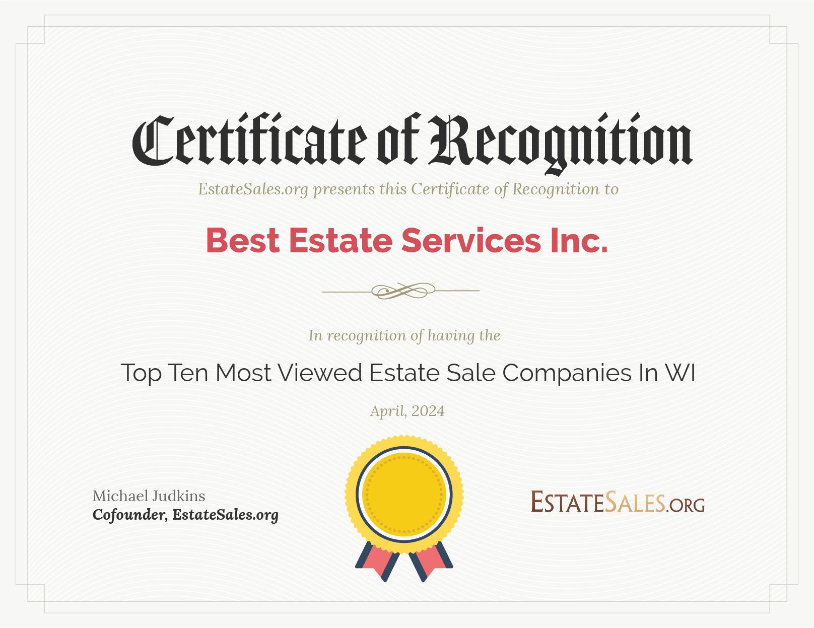 Most Viewed Estate Sale Company Award