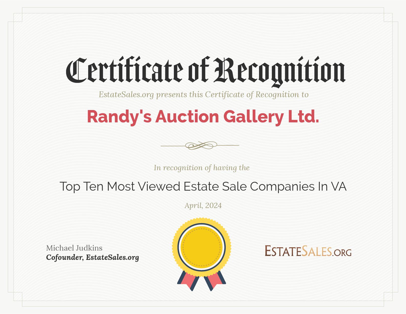 Most Viewed Estate Sale Company Award