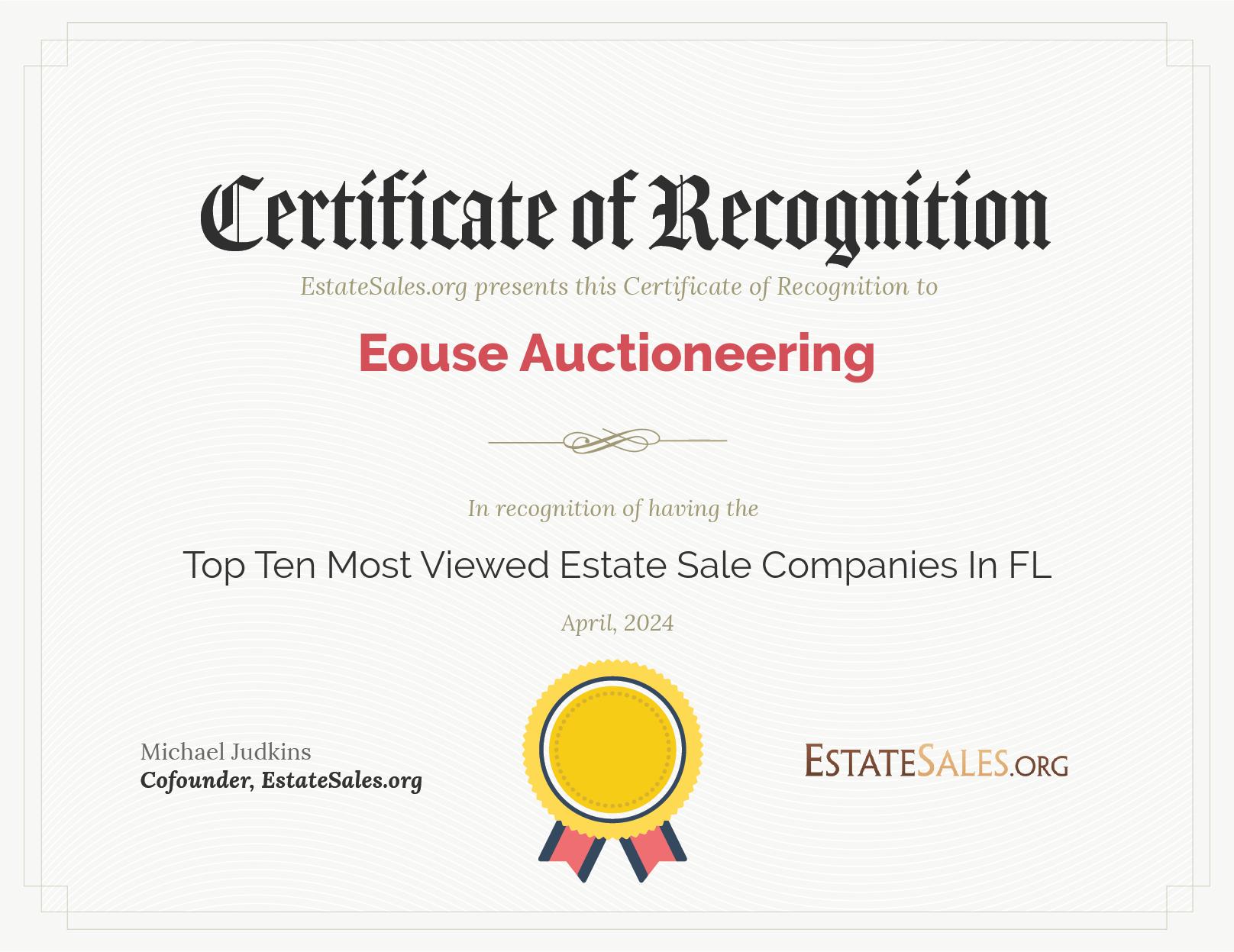 Most Viewed Estate Sale Company Award