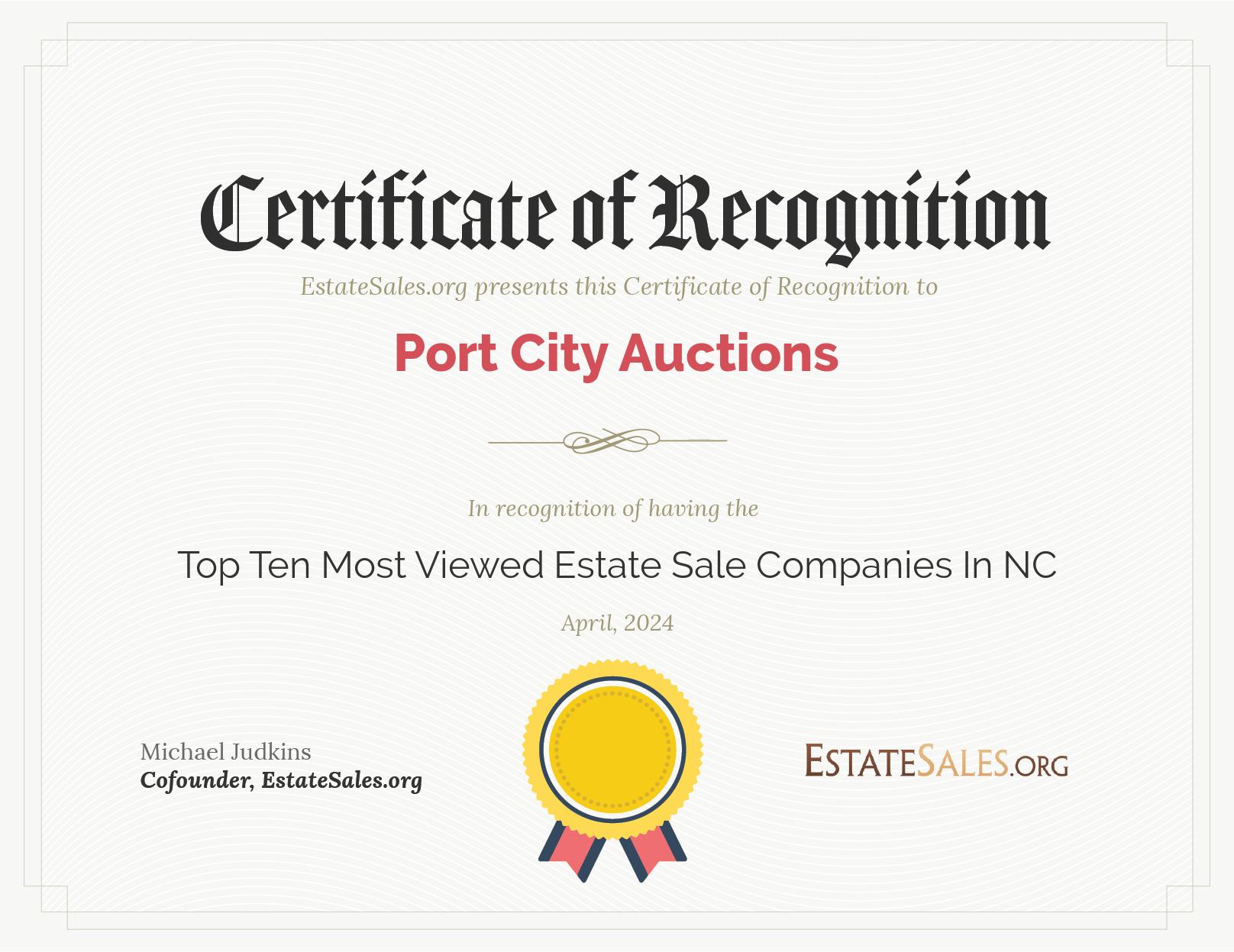 Most Viewed Estate Sale Company Award