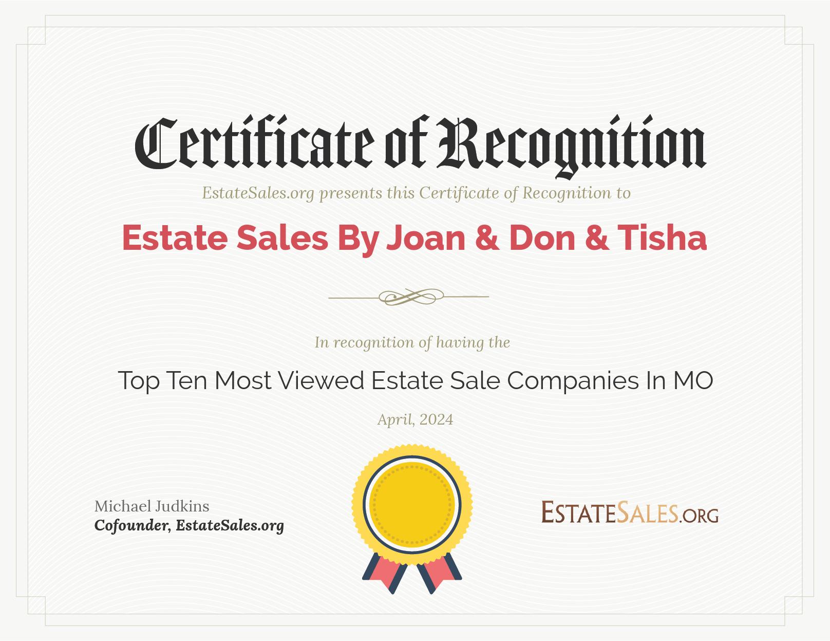 Most Viewed Estate Sale Company Award