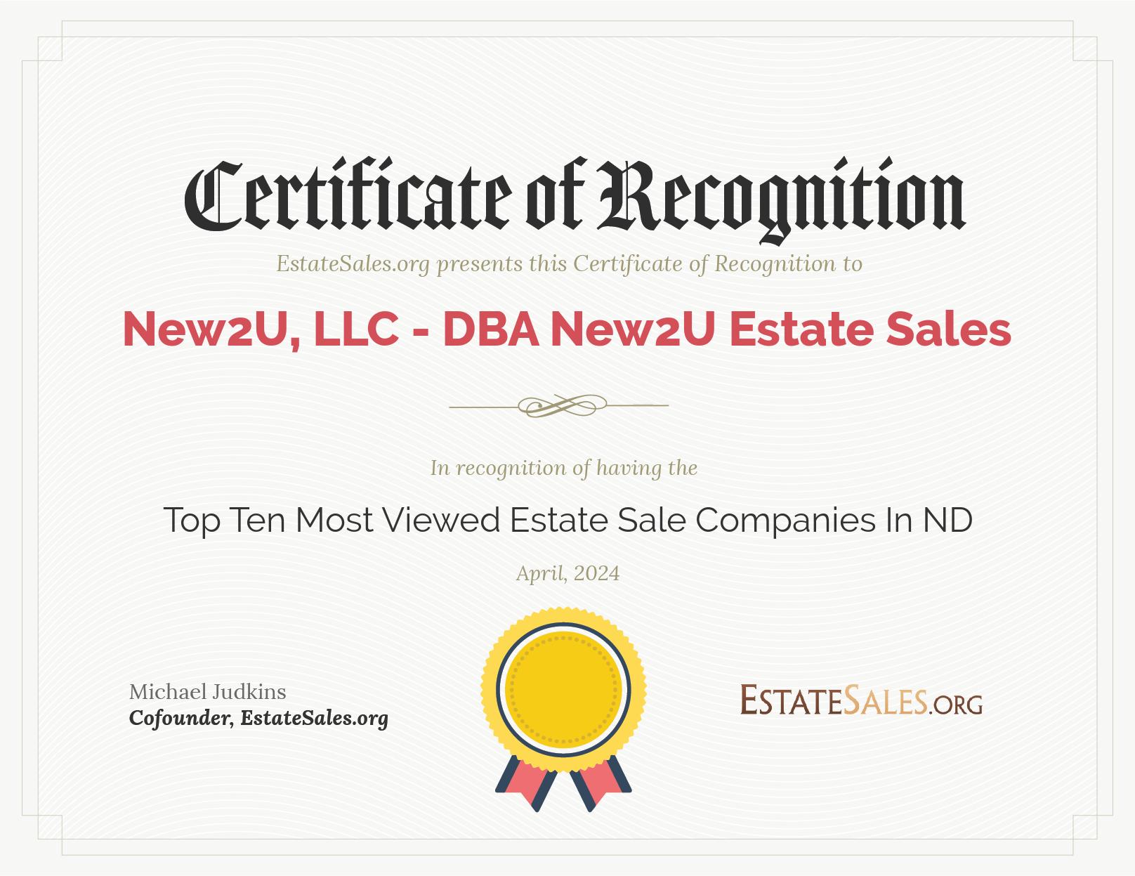 Most Viewed Estate Sale Company Award