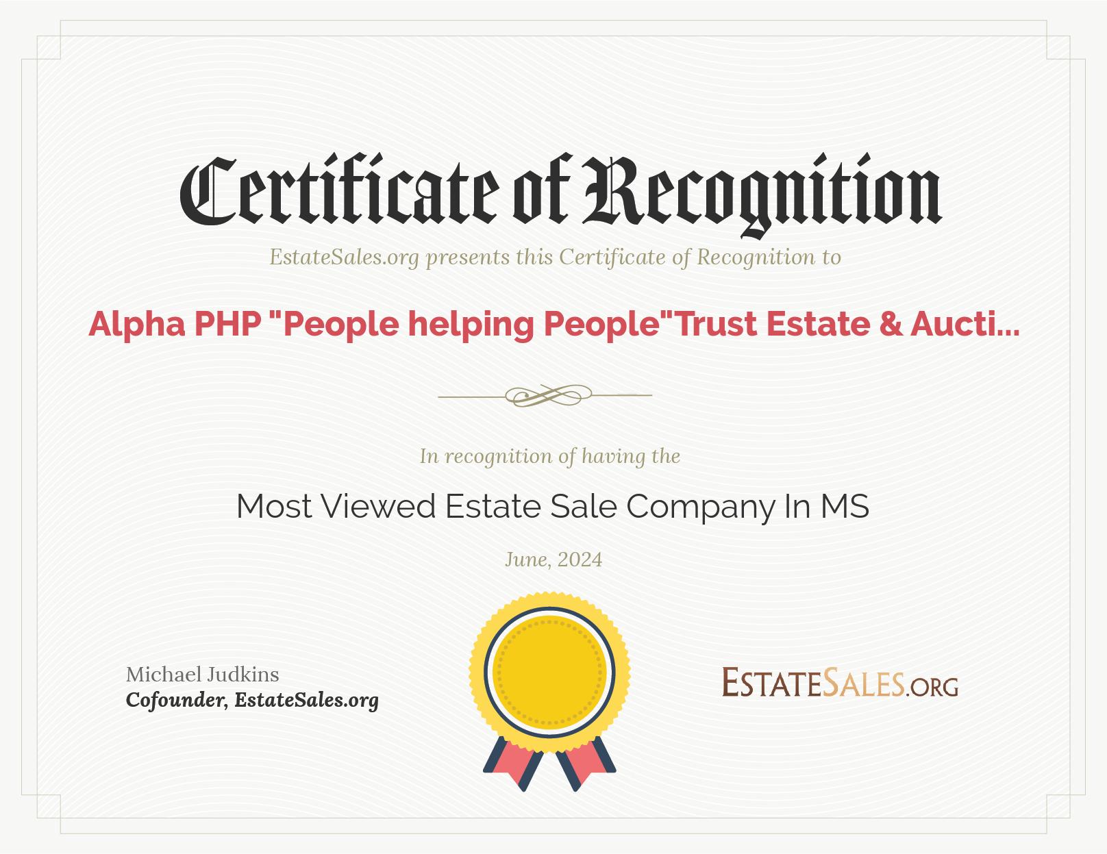 Most Viewed Estate Sale Company Award