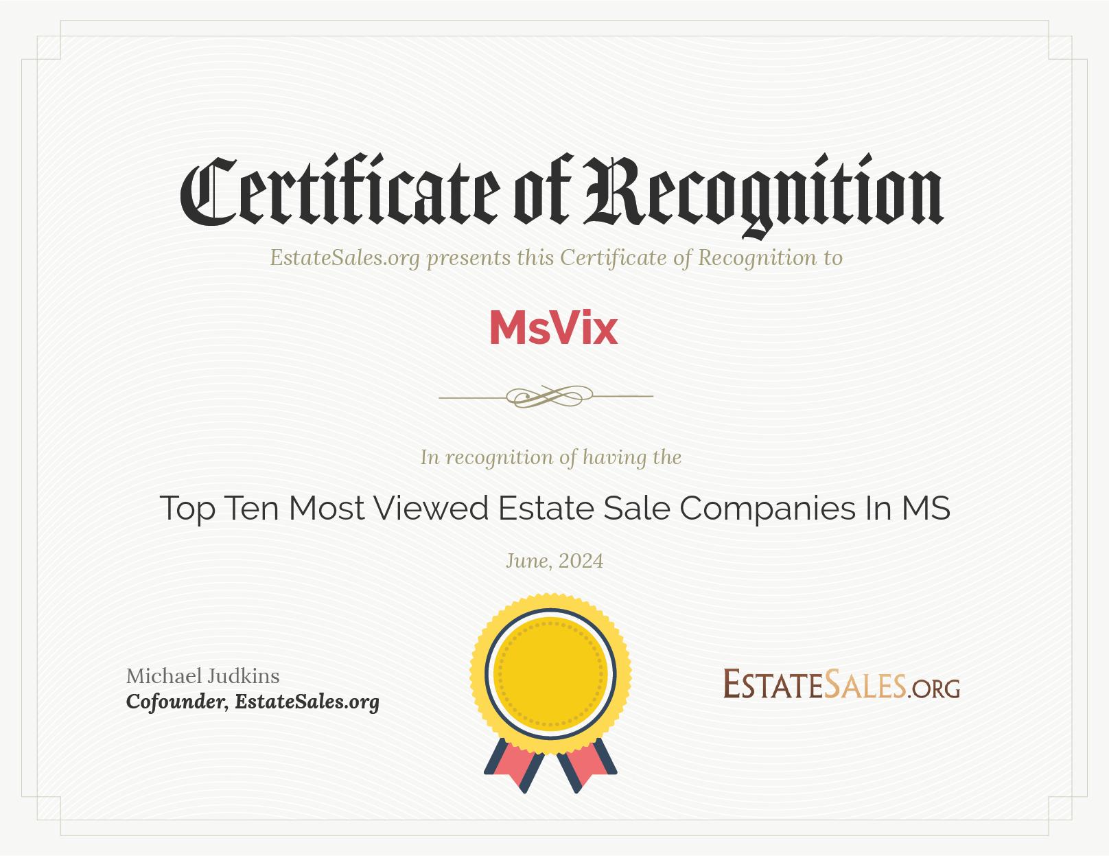 Most Viewed Estate Sale Company Award