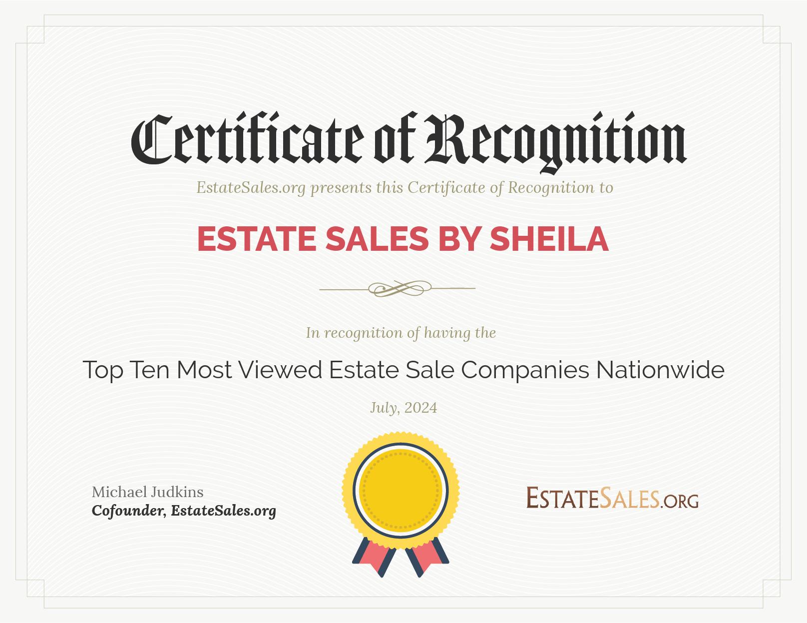 Most Viewed Estate Sale Company Award