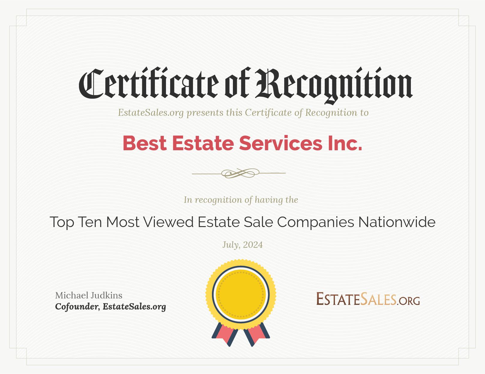 Most Viewed Estate Sale Company Award