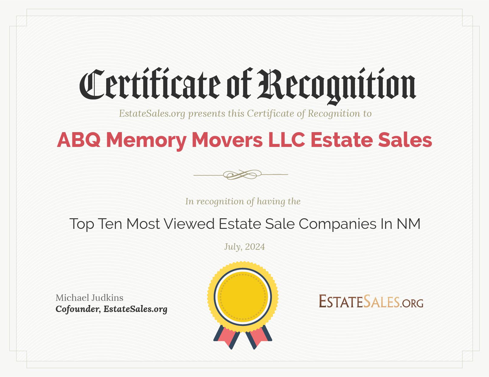 Most Viewed Estate Sale Company Award