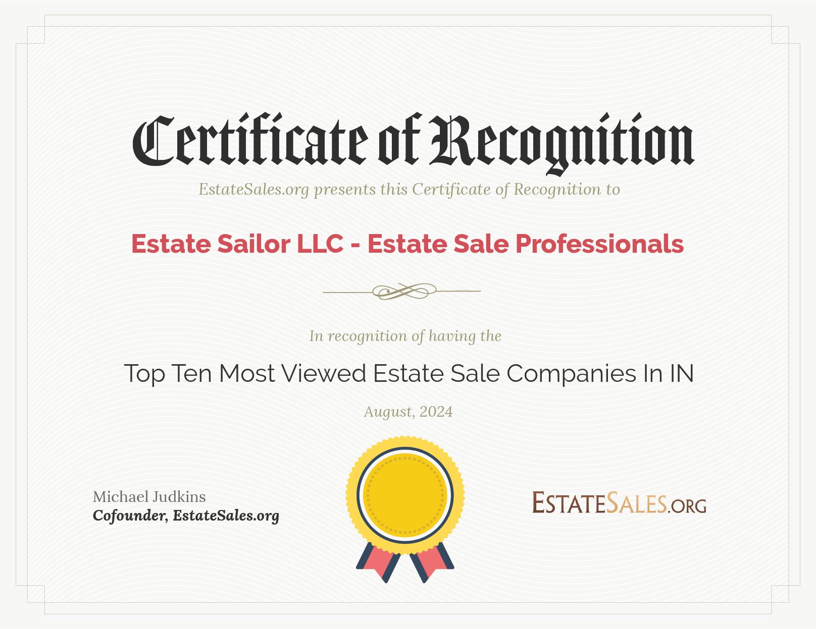 Most Viewed Estate Sale Company Award