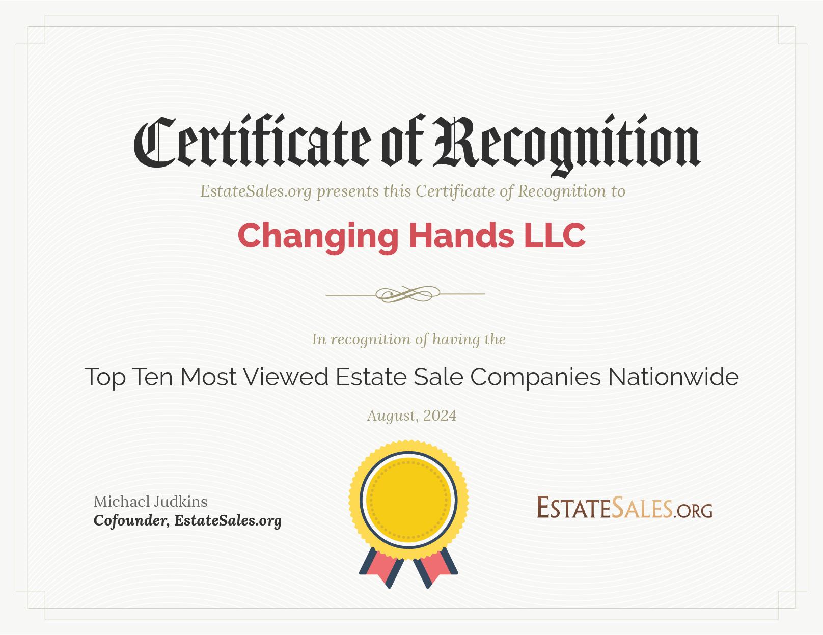 Most Viewed Estate Sale Company Award