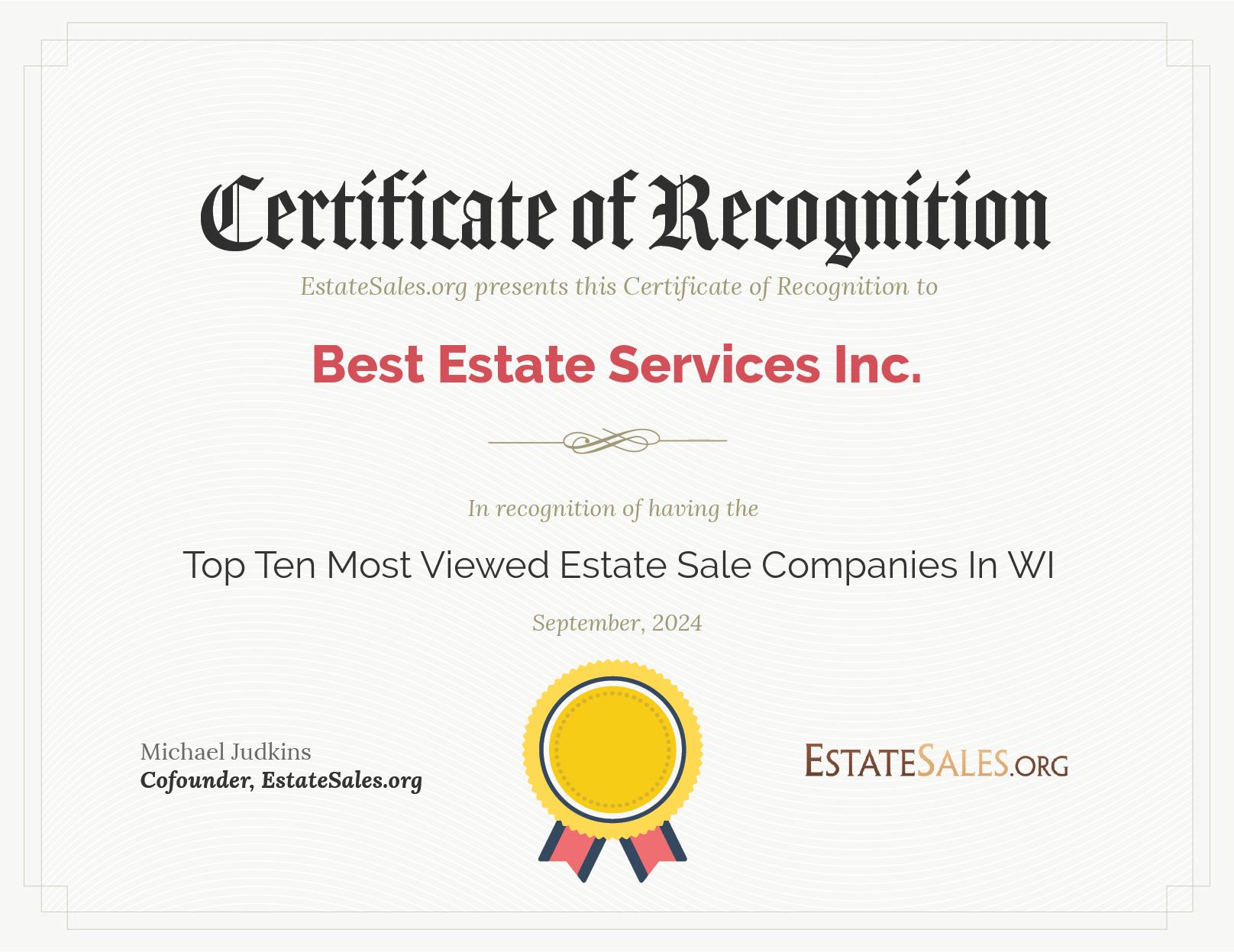 Most Viewed Estate Sale Company Award