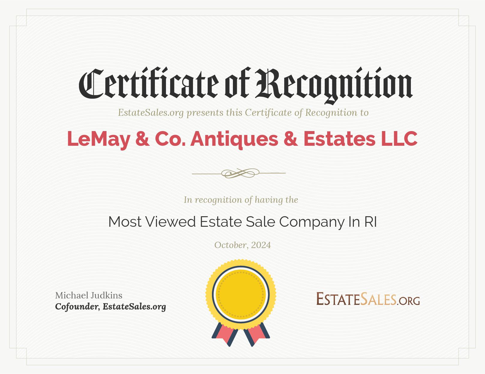 Most Viewed Estate Sale Company Award