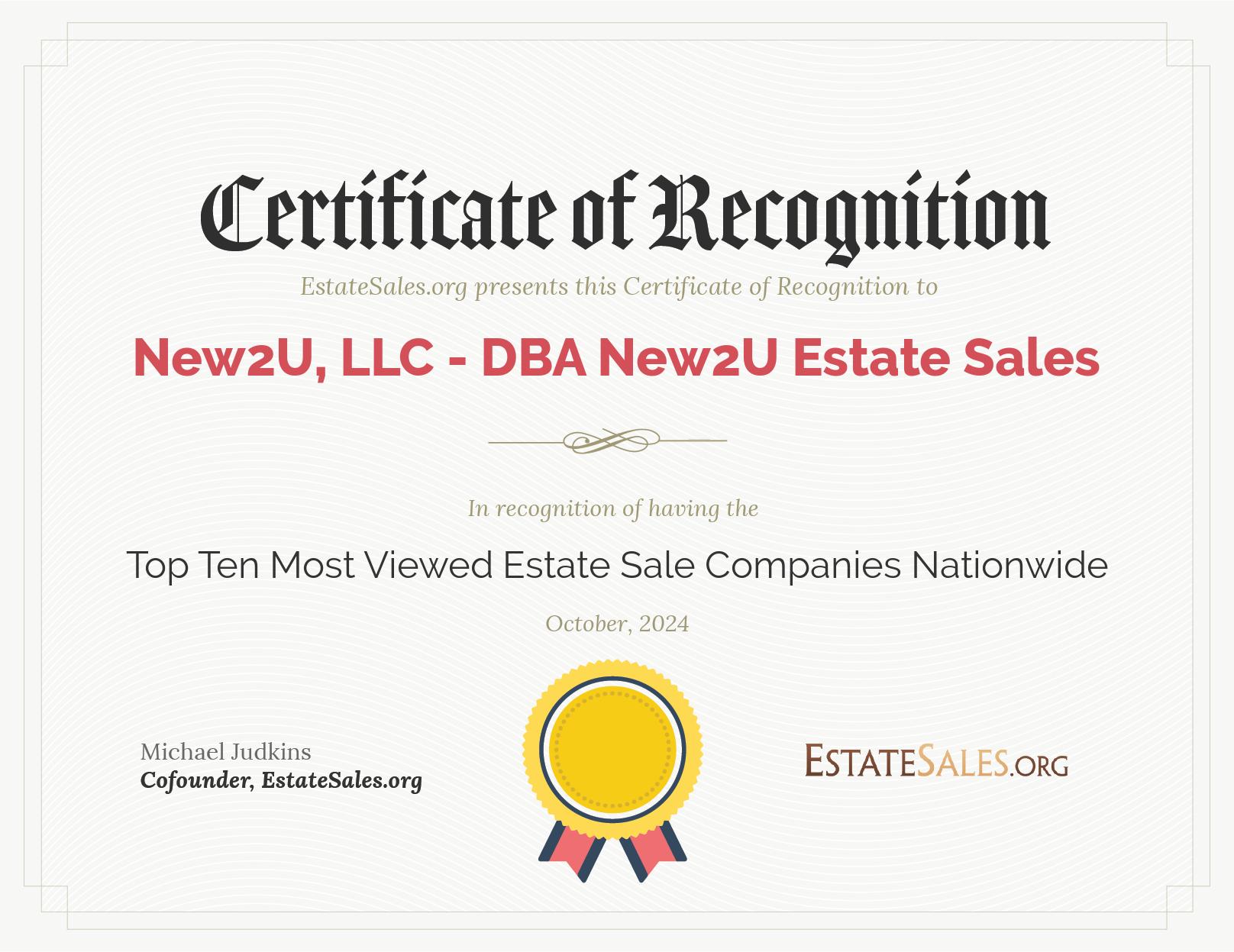 Most Viewed Estate Sale Company Award