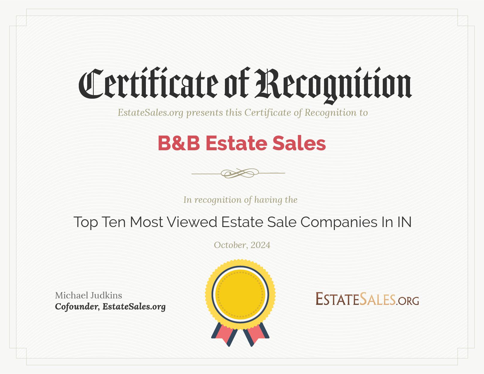 Most Viewed Estate Sale Company Award
