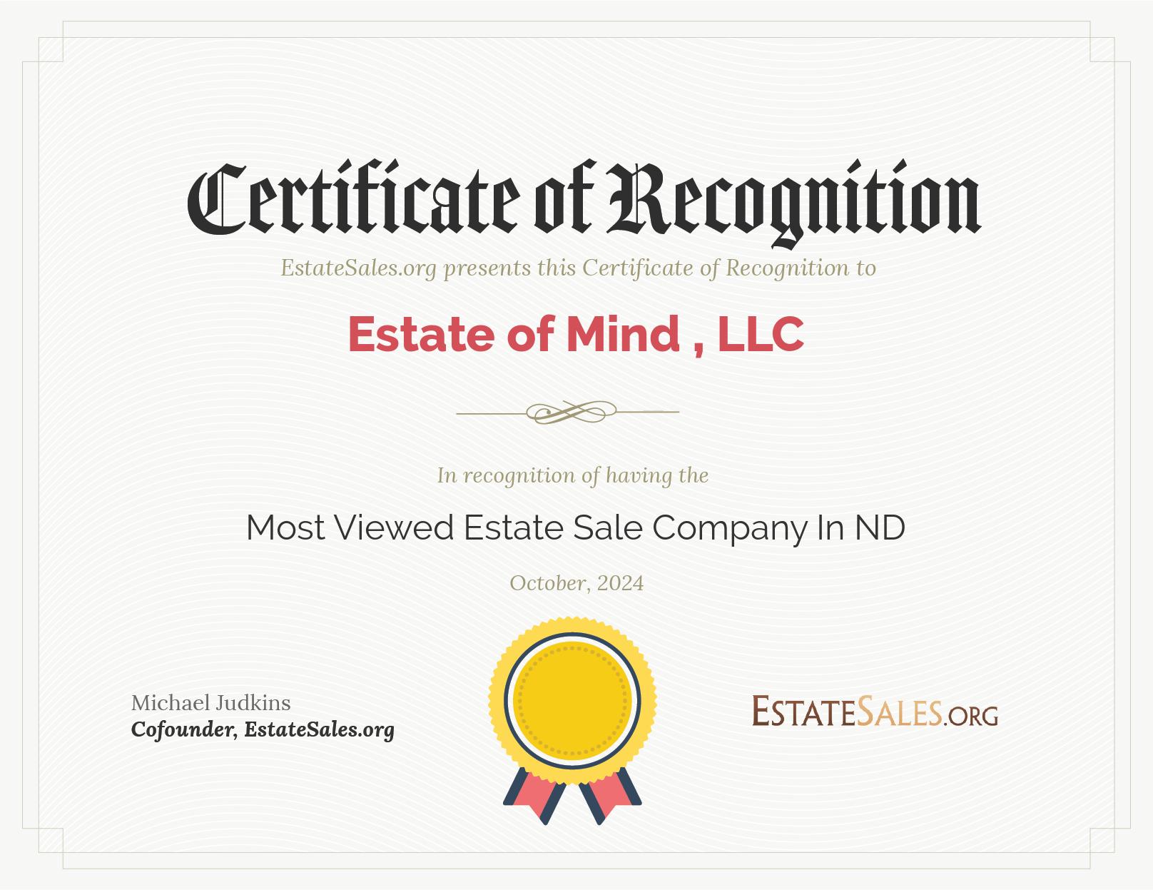 Most Viewed Estate Sale Company Award