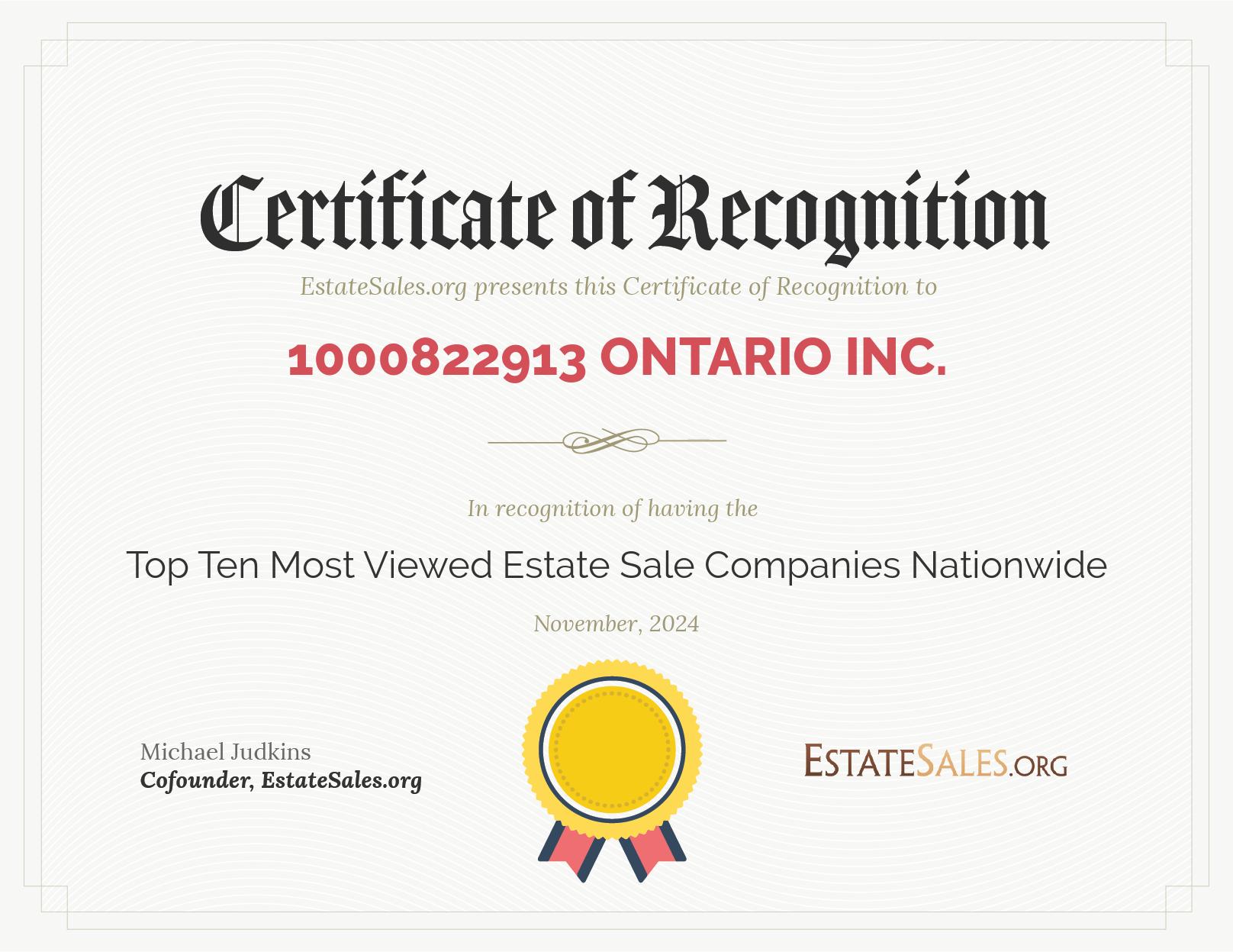 Most Viewed Estate Sale Company Award